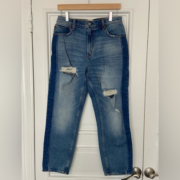 Abercrombie & Fitch The Mom Fit Jeans High Rise Two Tone Distressed 31 / 12 R - Picture 4 of 12